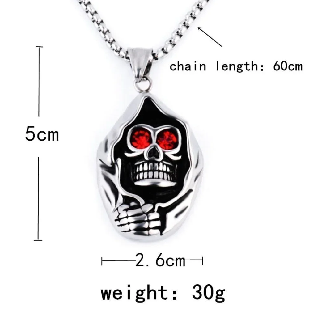 ❤️Surgical punk ghost head ruby skull necklace, N90201P110